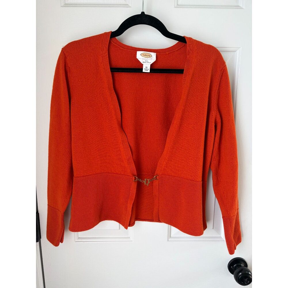 Talbots 100% Merino Wool Rust Orange Women's Cropped Cardigan Sweater Size XL